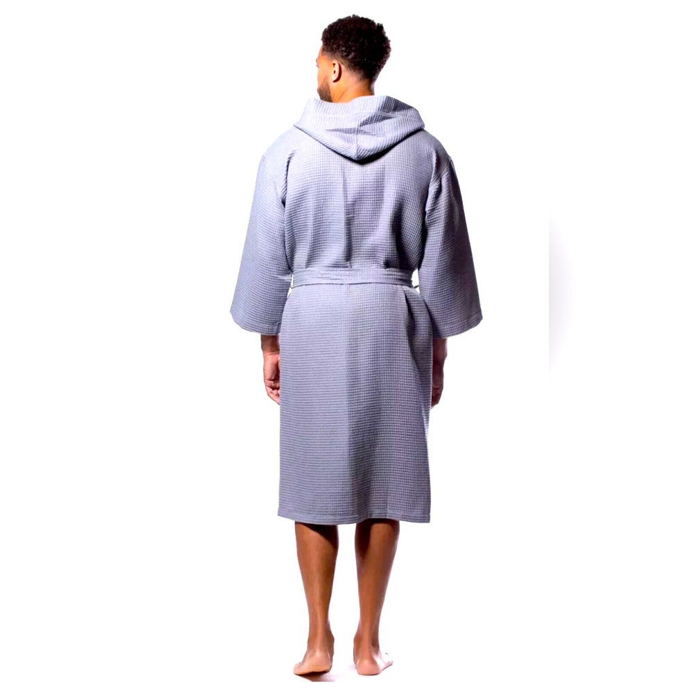 GAP Mens Hooded Waffle-Knit Robe Heather Grey M New Retail $89.95 - Picture 2 of 8